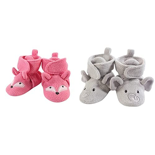 Hudson Baby Fleece Booties 2-Pack - Neutral Elephant 6-12M for Cozy Winter Wear