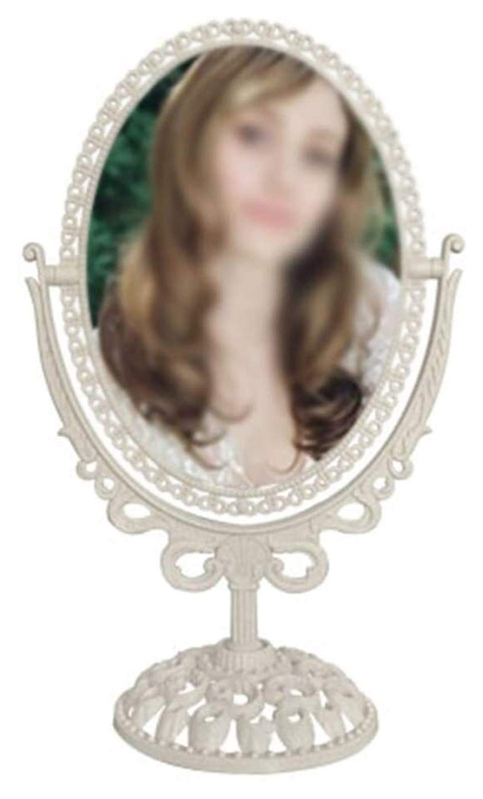 Simwa Retro Vanity Mirror - Oval Double-Sided Magnifying Makeup Mirror with 360° Rotation & Foldable Design (White) - Perfect for Dressing Table, Bathroom & Travel Cosmetics Organization