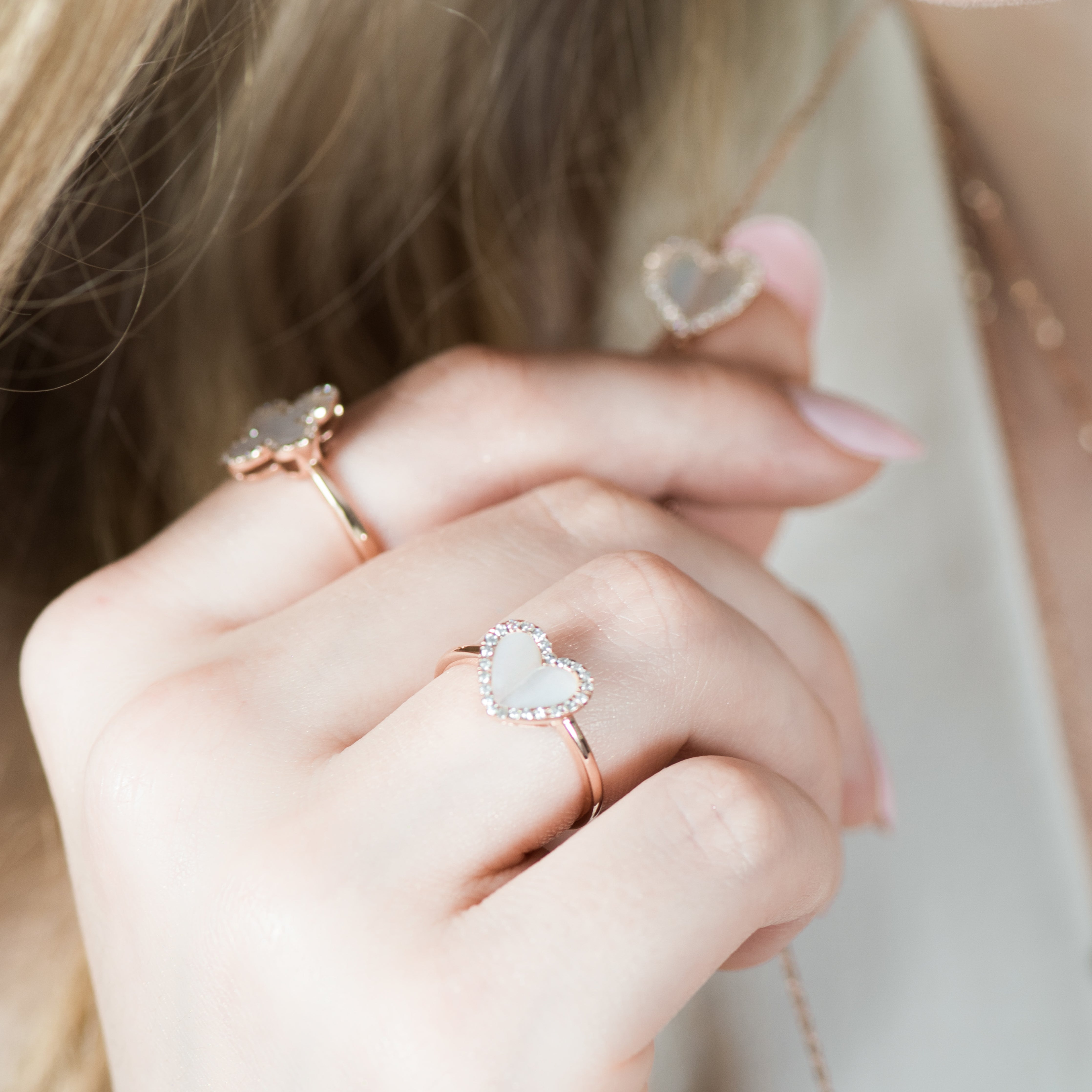 14K Rose Gold Mother of Pearl Heart Ring with Diamond Halo - Elegant Jewelry for Valentine's Day, Anniversary & Romantic Gifts