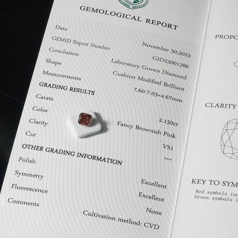 1.55CT VS1 Clarity CVD Lab Grown Loose Diamond - Cushion Cut Fancy Brownish Color for Jewelry Making | Engagement Rings, Necklaces & Custom Designs
