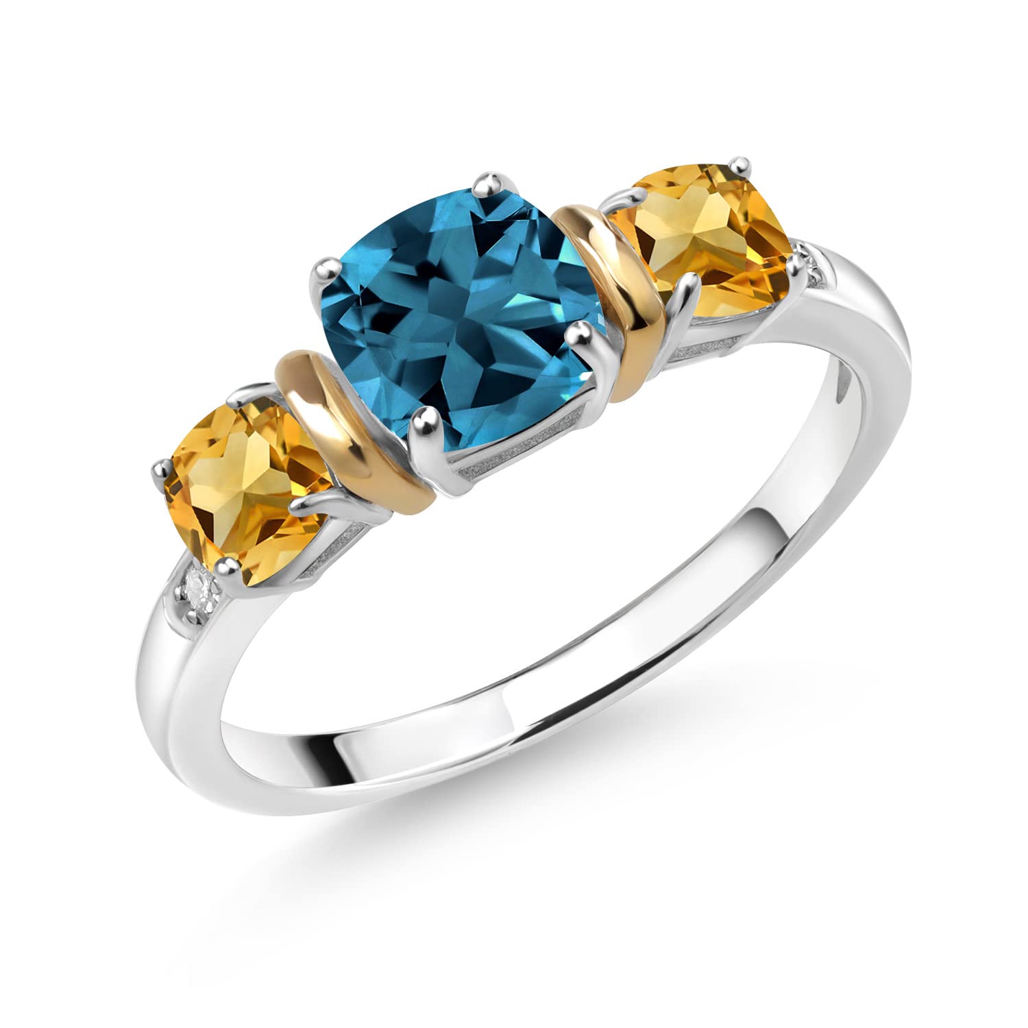 1.80Ct London Blue Topaz & Citrine Diamond Ring in 925 Silver & 10K Gold - Elegant Jewelry for Special Occasions