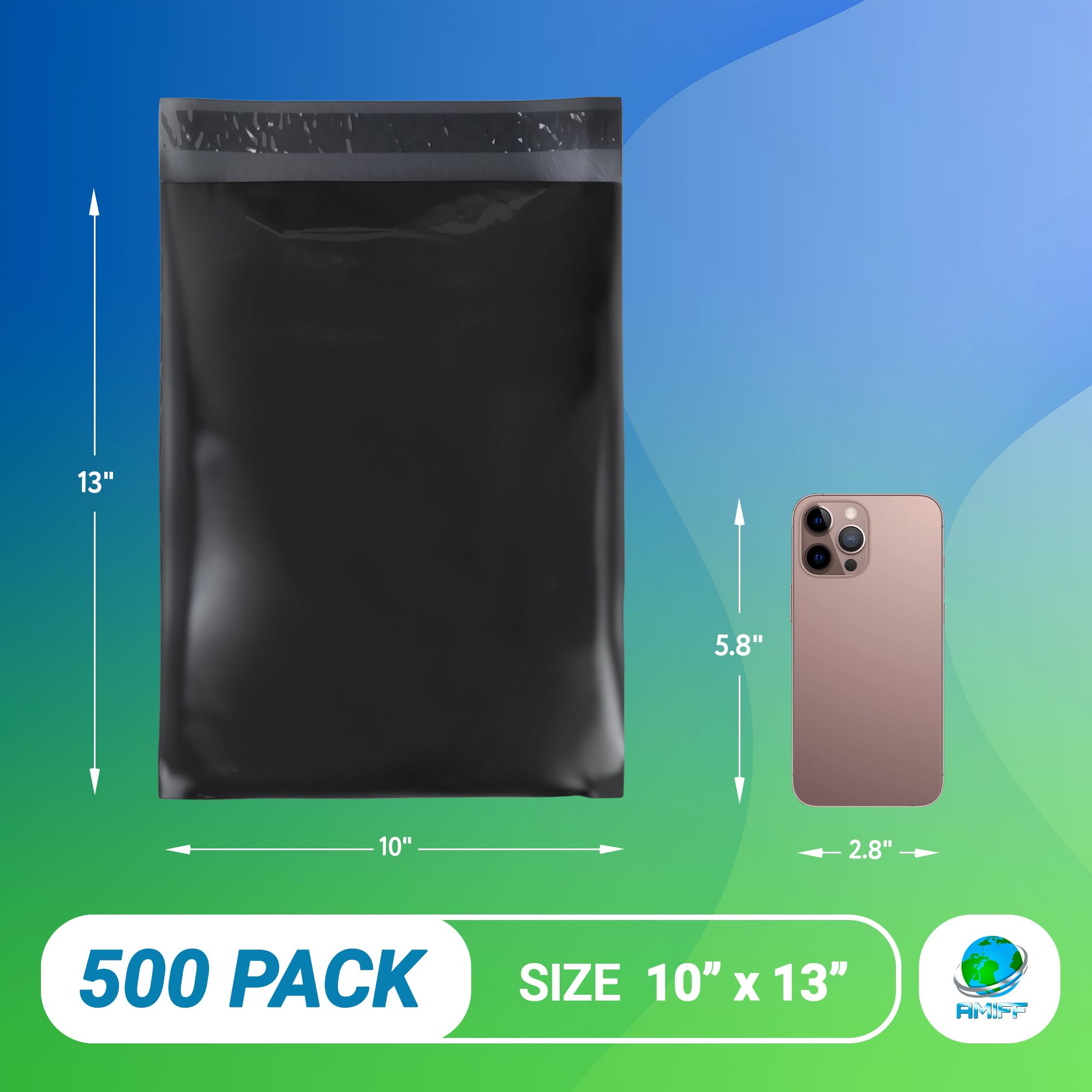 500 Pack Black Poly Mailers 10x13 Inch - 3.2 Mil Waterproof Stretchy Shipping Bags for Clothing & Towels | Durable Mailing Envelopes for Ecommerce, Online Stores & Small Business Shipping