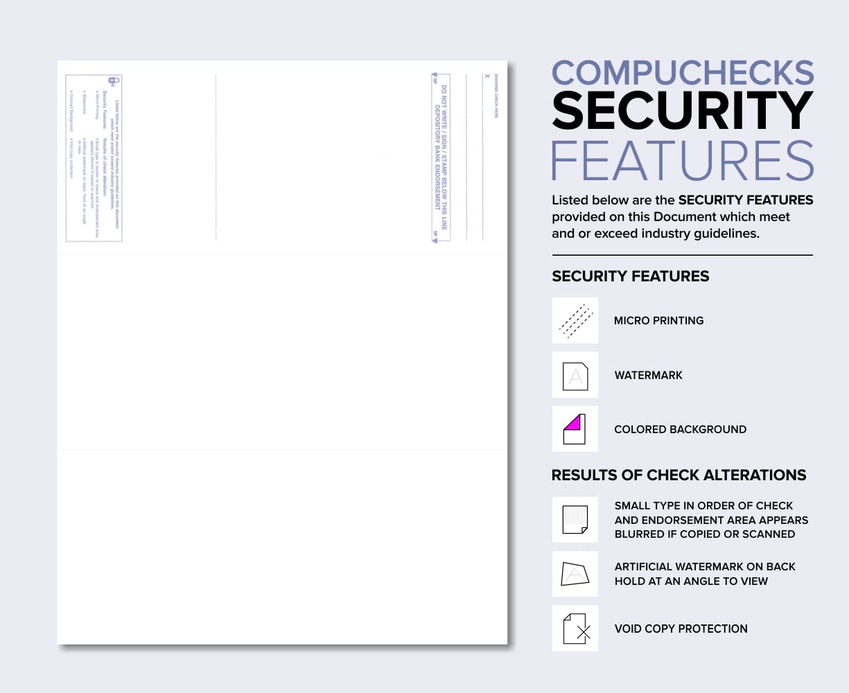 Compuchecks Check on Top Blank Check Paper - 1000 Pack, QuickBooks & Laser Printer Compatible Business Checks with Voucher - 8.5