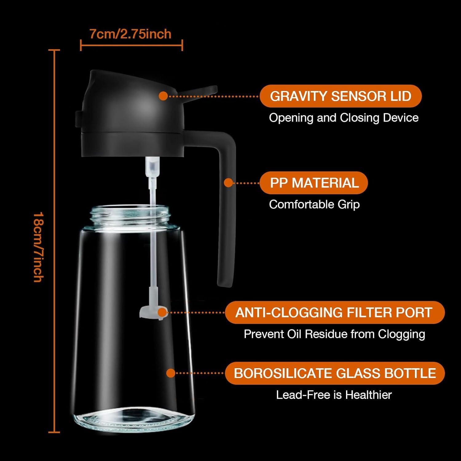 Premium KELVEE 2-in-1 Oil Sprayer & Olive Oil Dispenser - 16oz/470ml Glass Kitchen Oil Bottle for Healthy Cooking | Food-Grade Oil Mister for Air Fryer, Salad, Frying, BBQ | Perfect for Home Chefs & Meal Prep