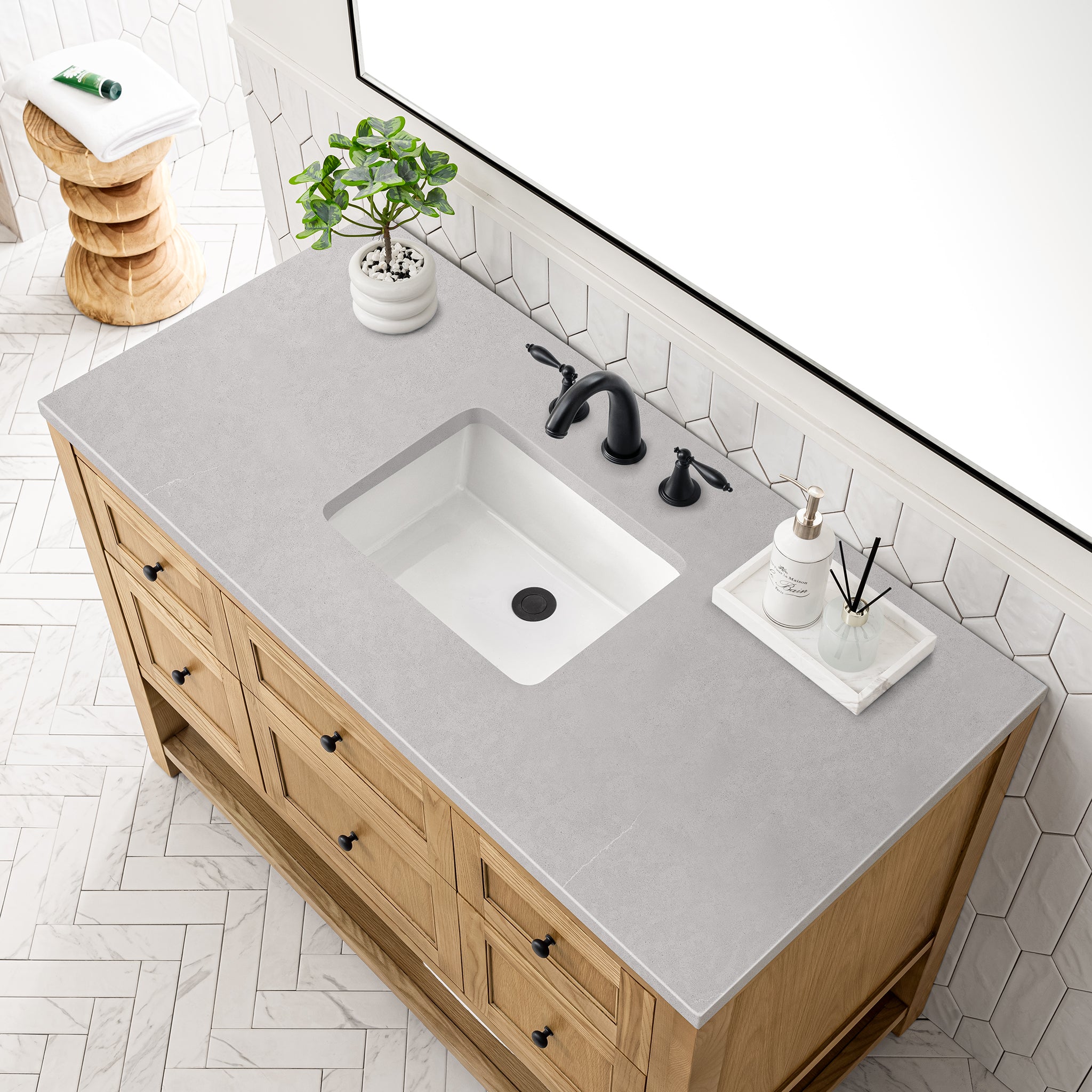Breckenridge 48 Inch Single Bathroom Vanity with 3CM Eternal Serena Top in Light Natural Oak - Perfect for Modern Home Renovations & Master Bathroom Upgrades