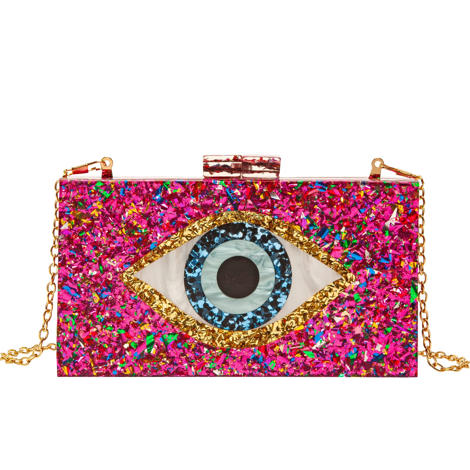 LETODE Women's Evil Eye Acrylic Clutch Purse - Glitter Evening Bag with Chain, Shoulder & Crossbody Strap - Perfect for Parties, Weddings & Night Out