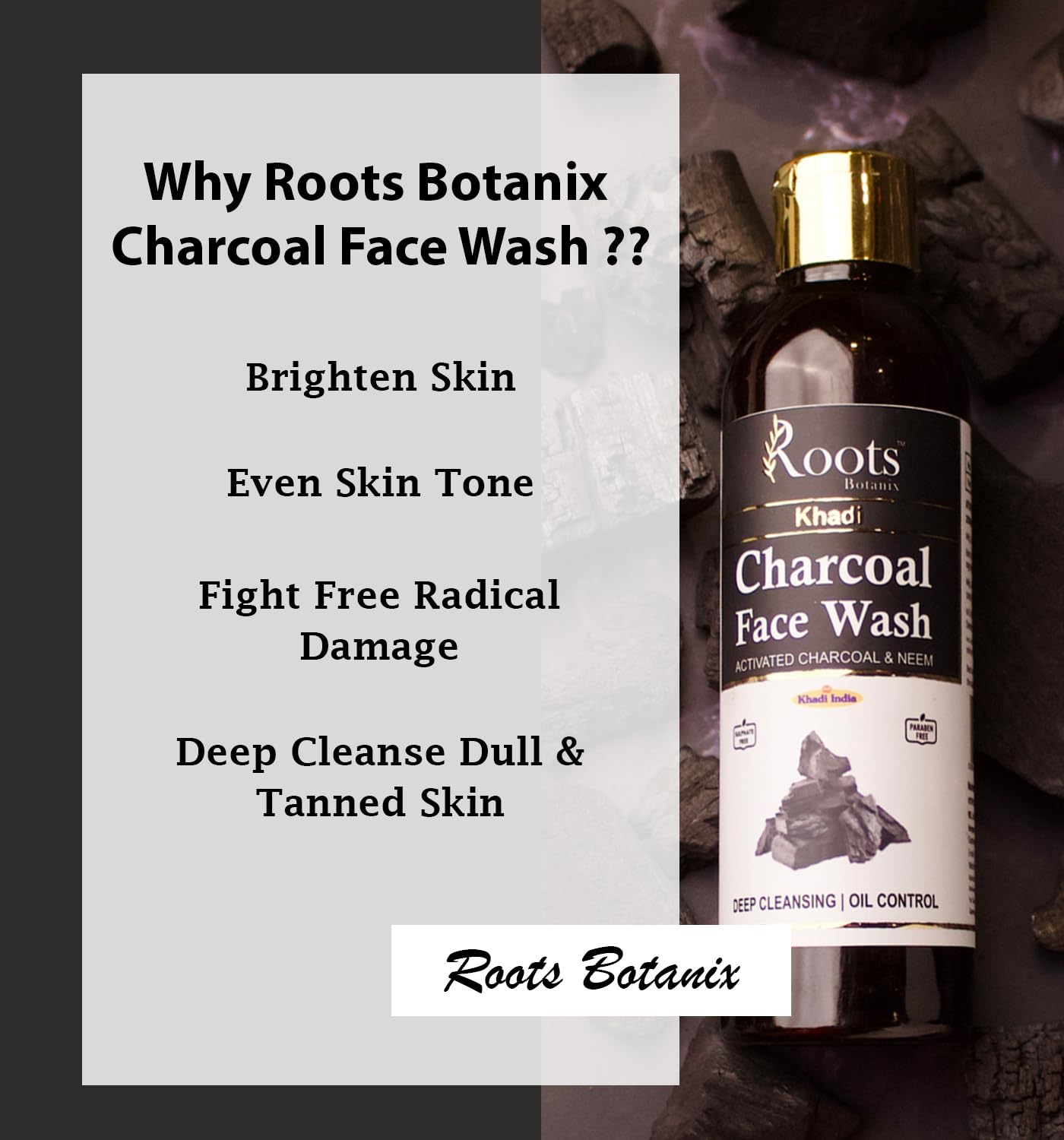 Roots Botanix Neem Face Wash for Glowing Skin - Brightening & Detan Cleansing Gel - Anti Pollution & Pimples Treatment - Liquid Facial Soap (200ml) | Perfect for Daily Skincare Routine & Post-Makeup Cleansing