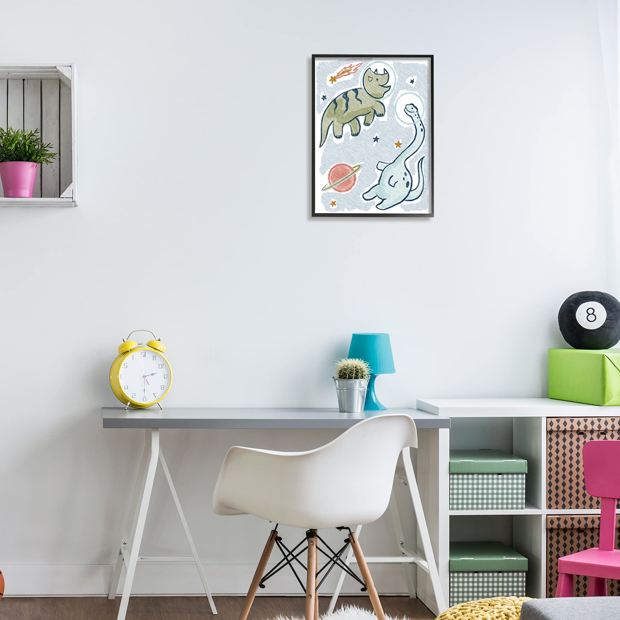 Stupell Industries Playful Dinosaurs in Outer Space with Planets & Stars Wall Art - Fun Kids Room Decor & Nursery Decor by Lil' Rue - Perfect for Children's Bedrooms, Playrooms & Dinosaur-Themed Spaces