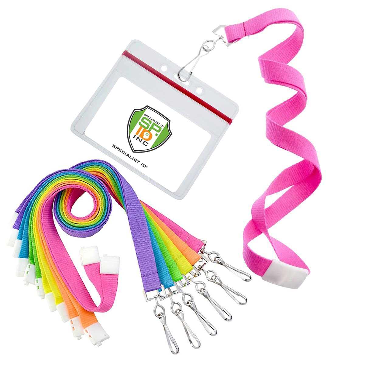 12 Pack Neon Lanyards with Badge Holder - Breakaway Clasp for ID Cards & Event Passes