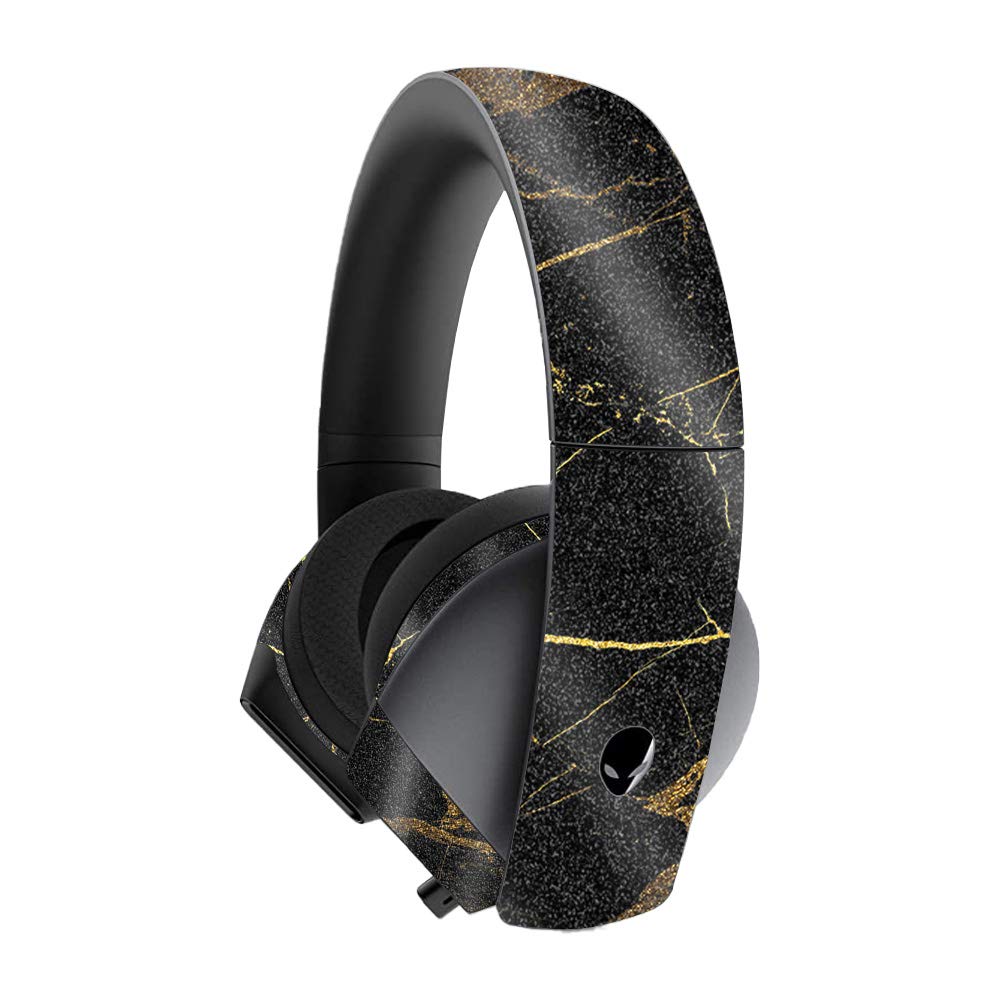 MightySkins Glossy Glitter Protective Skin Cover for Alienware 7.1 Gaming Headset - Black Gold Marble Design | Durable Scratch-Resistant Vinyl Decal | Easy to Apply & Remove | Made in USA | Perfect for Gamers, Streamers & PC Enthusiasts