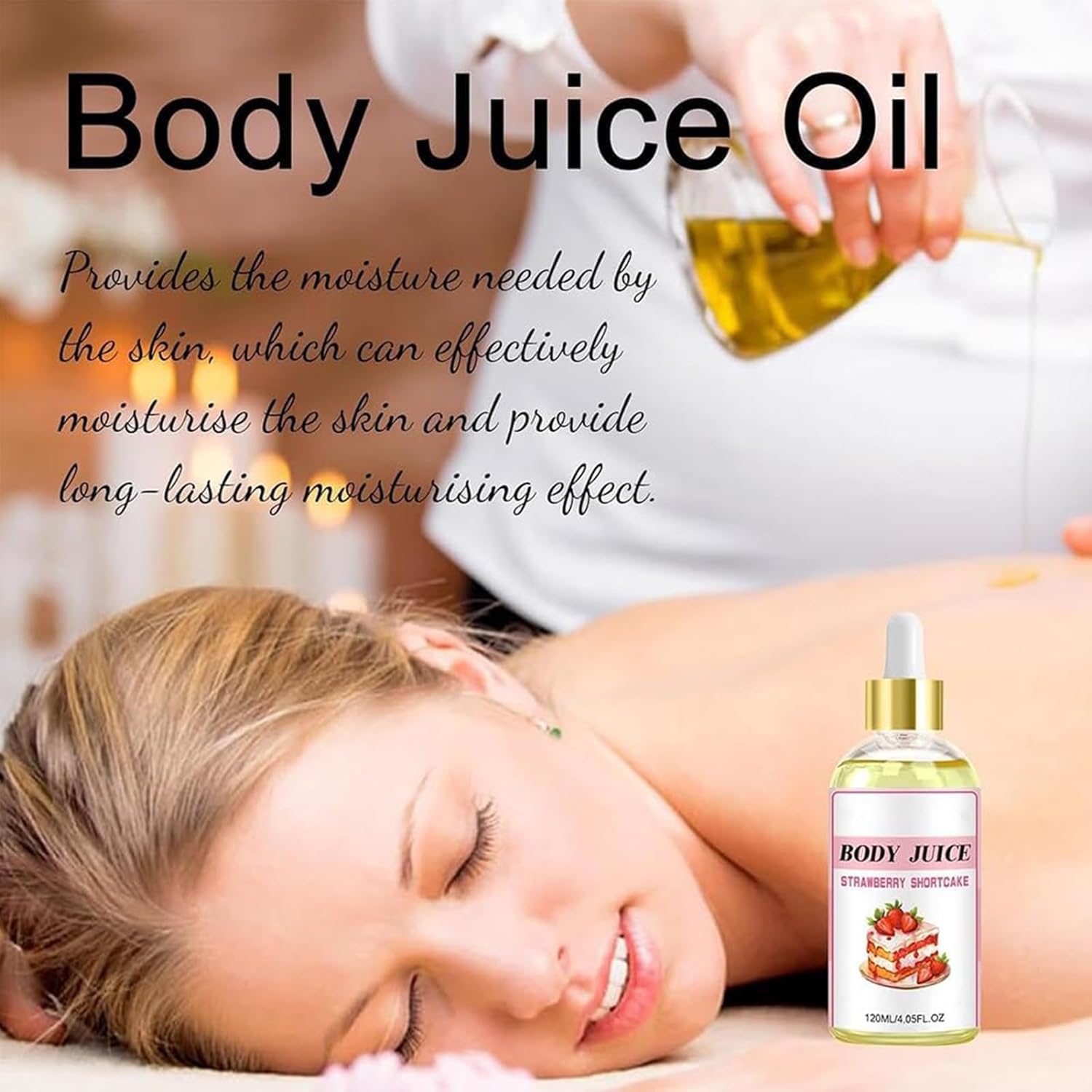 Strawberry Shortcake Scented Body Oil for Women - Handcrafted Moisturizing Body Juice Oil with Natural Strawberry Fragrance - Perfect for Massage, Aromatherapy & Skin Hydration