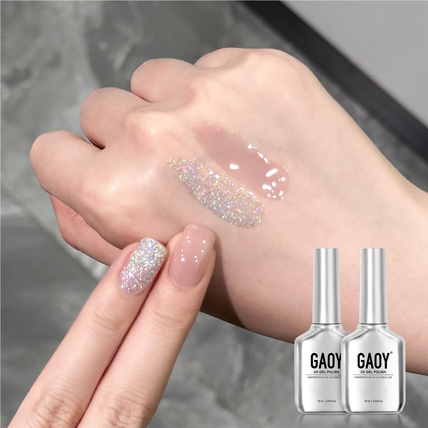 GAOY Jelly Gel Nail Polish Set - 16ml 2 Colors (2228 Nude & 2229 Glitter) Soak Off UV Gel for DIY Nail Art & Home Manicure | Shimmering Jelly Finish for Parties, Weddings & Everyday Wear
