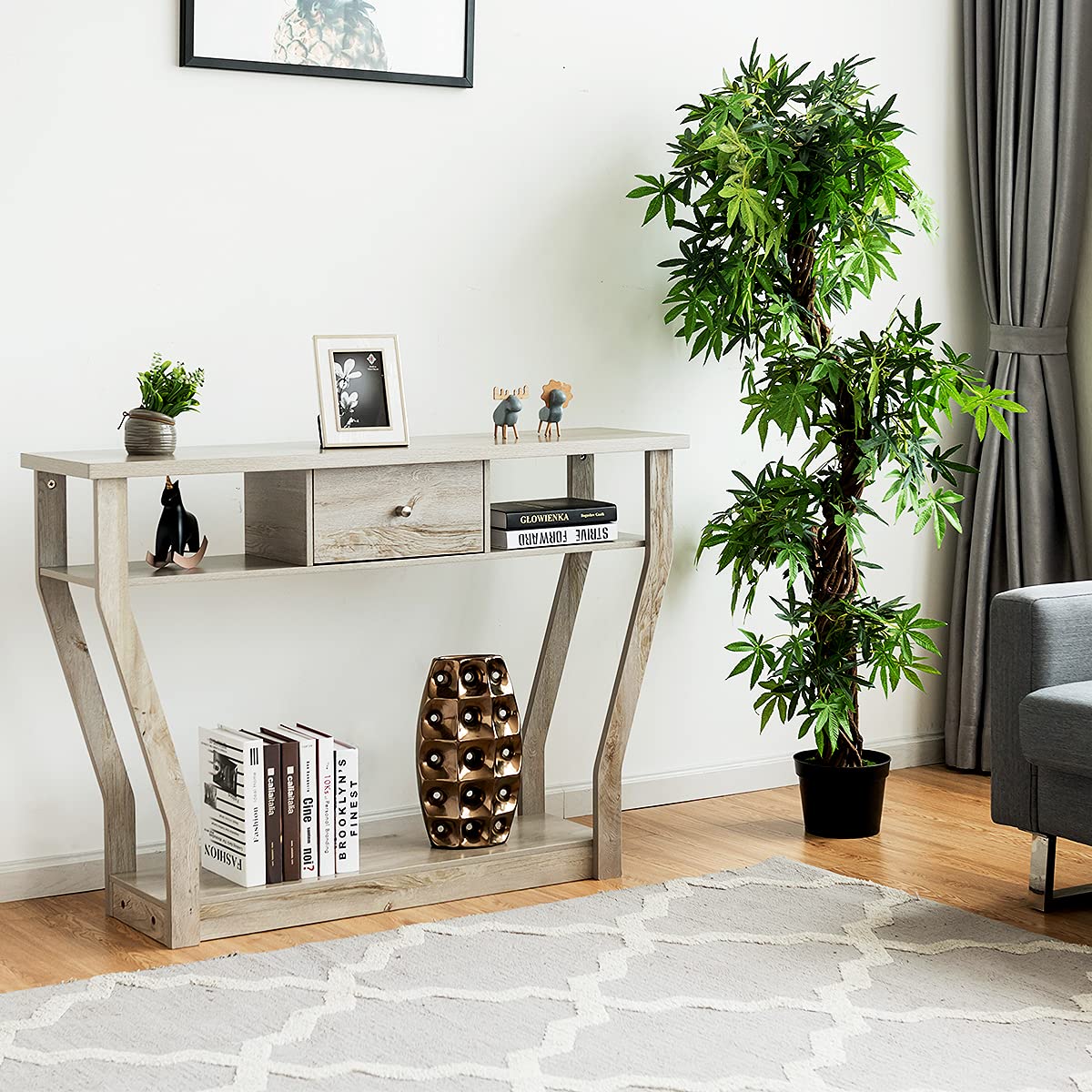 3-Tier Wooden Console Table with Drawer - 47