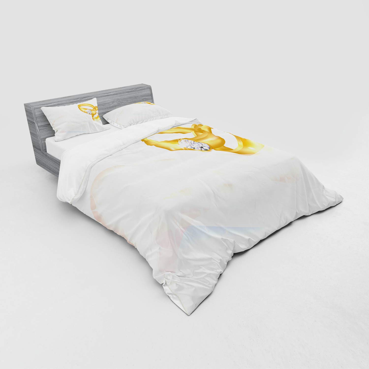 Ambesonne Wedding Bedding Set - 3 Piece Duvet Cover with Sham & Fitted Sheet, California King Size, Pale Blue & Pink Abstract Ring Design for Romantic Couples | Perfect for Engagement, Honeymoon & Anniversary Gifts