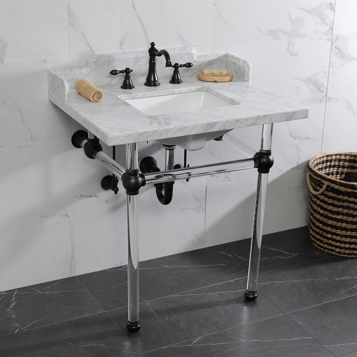 American Classic FSC1975ACL Oil Rubbed Bronze Widespread Bathroom Faucet - 3 Hole Deck Mount with 2 Handles & Pop Up Drain - Perfect for Bathroom Vanity and Powder Room Remodeling