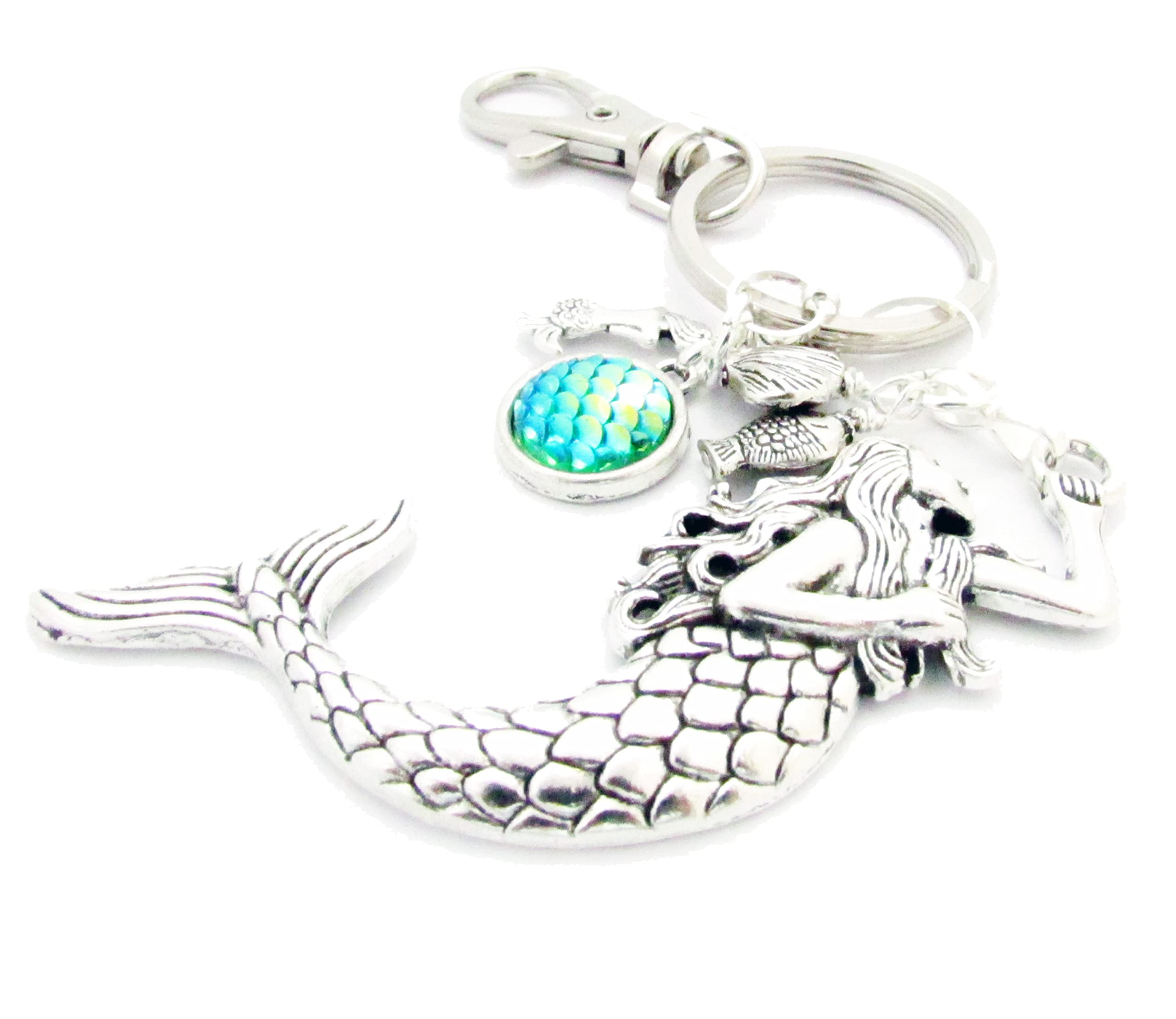 Mermaid Keychain with Fish Scale Pendant - Ocean Themed Keyring - Beach Inspired Gifts for Women - Tropical Car Accessories - Birthday Gifts for Mom - Perfect for Beach Vacations, Summer Outings & Mermaid Lovers