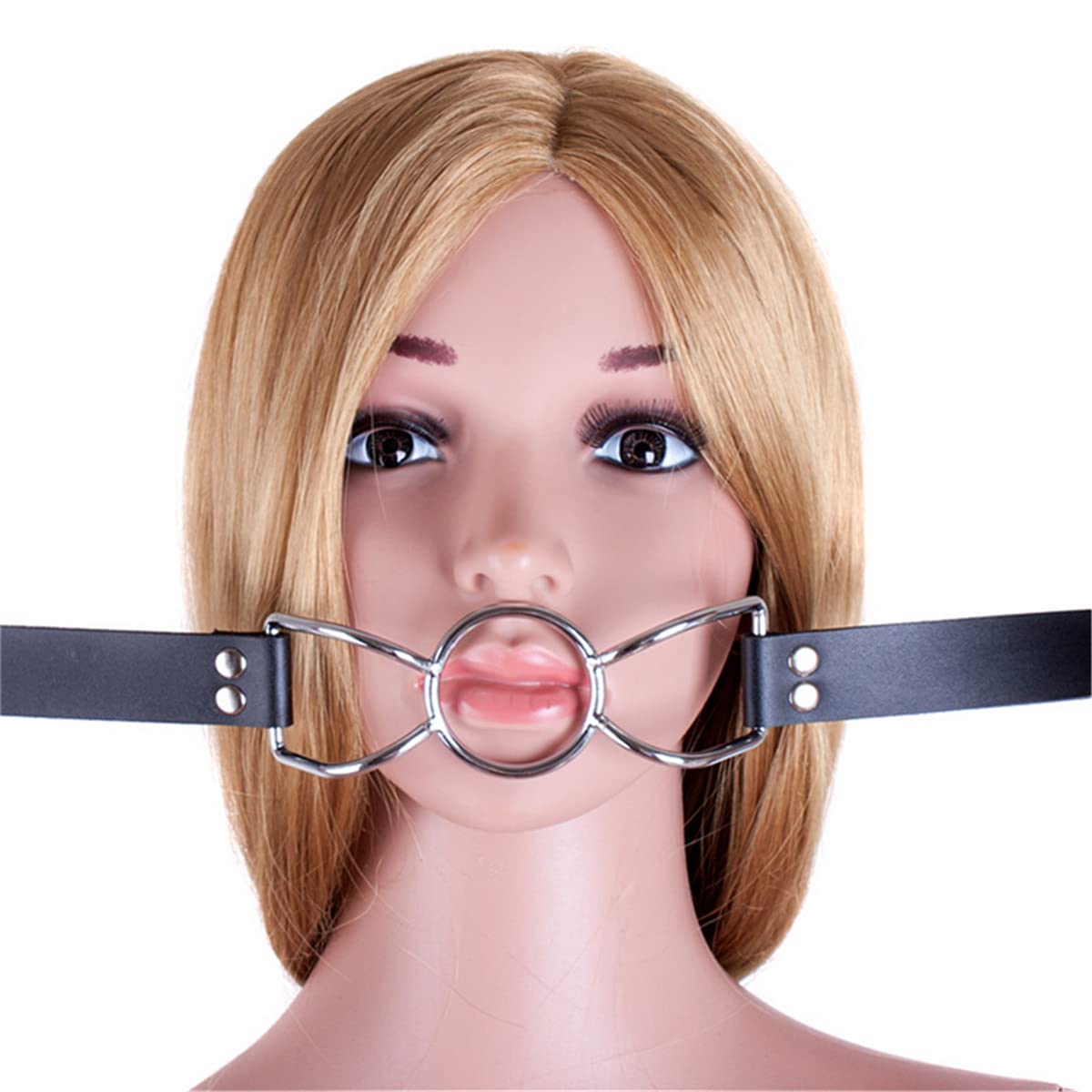Silver Metal Butterfly Ring Gag with Leather Head Harness - BDSM Restraint Mouth Gag for Couples & Adult Play - Perfect for Roleplay, Bondage & Sensory Deprivation Scenes