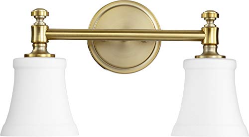 Quorum 5122-2-80 Transitional Two Light Vanity Light Fixture - Rossington Collection Brass with Antique Finish - Perfect for Bathroom, Bedroom or Dressing Room Lighting