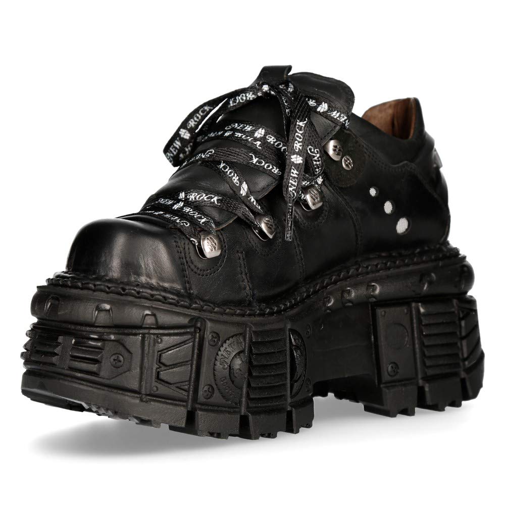 New Rock M-TANK120N Women's Black 100% Genuine Leather Gothic Punk Platform Ankle Boots - Perfect for Concerts, Nightclubs & Alternative Fashion Outfits