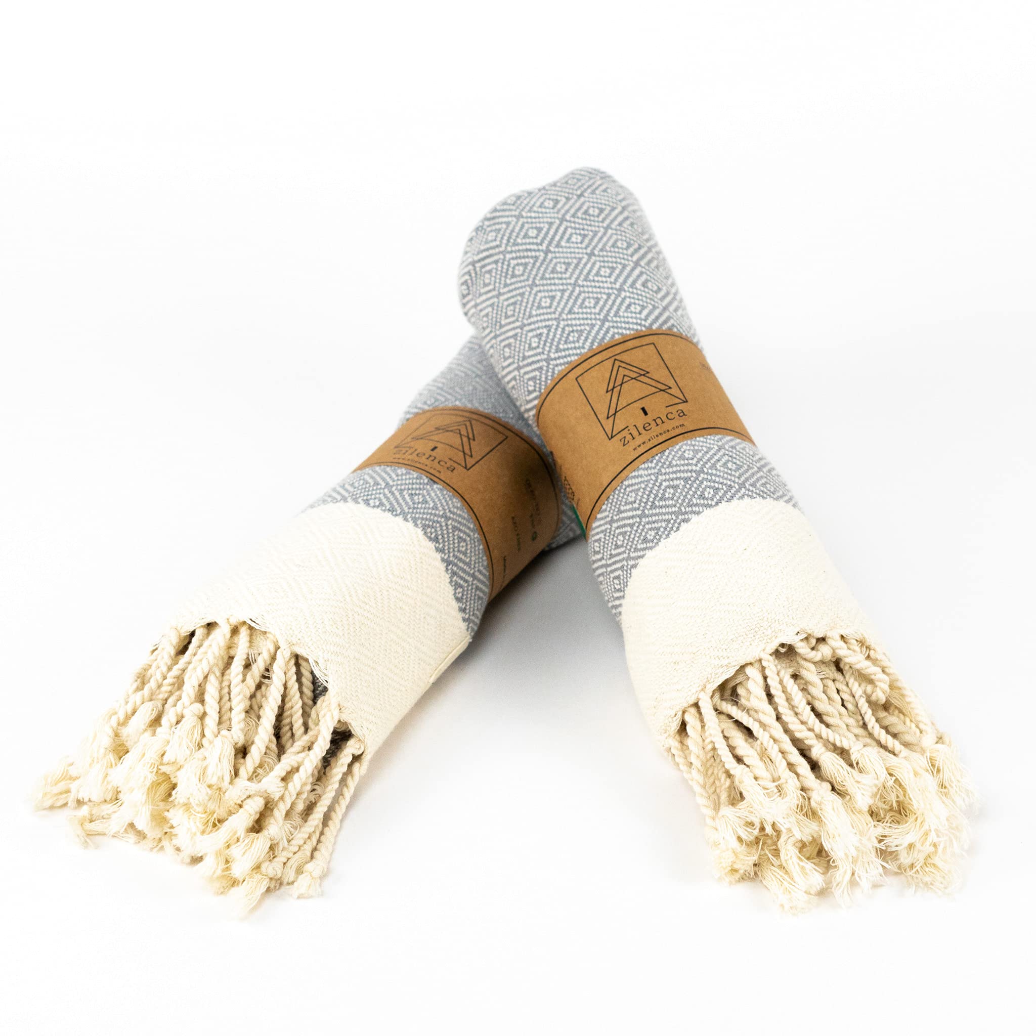 Zilenca Turkish Hand Towel Set of 2 - 100% Organic Cotton, Soft & Absorbent Boho Decorative Towels for Kitchen, Bathroom, Yoga & Tea - Bonsai Collection (16x40 Inches, Grey) - Perfect for Spa, Gym & Home Decor