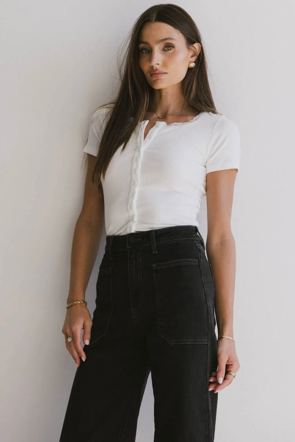 Ipsy Ribbed Tee in Ivory - Soft Cotton Women's T-Shirt for Casual Wear & Layering | Final Sale