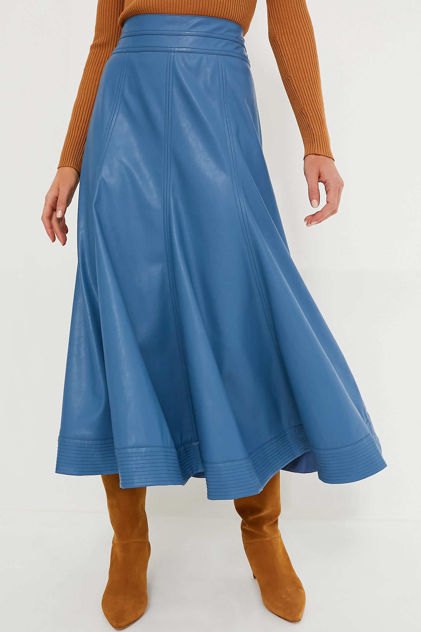 Blue Leather Brynn Skirt - Women's High Waist Faux Leather Mini Skirt | Perfect for Night Out, Party & Casual Wear