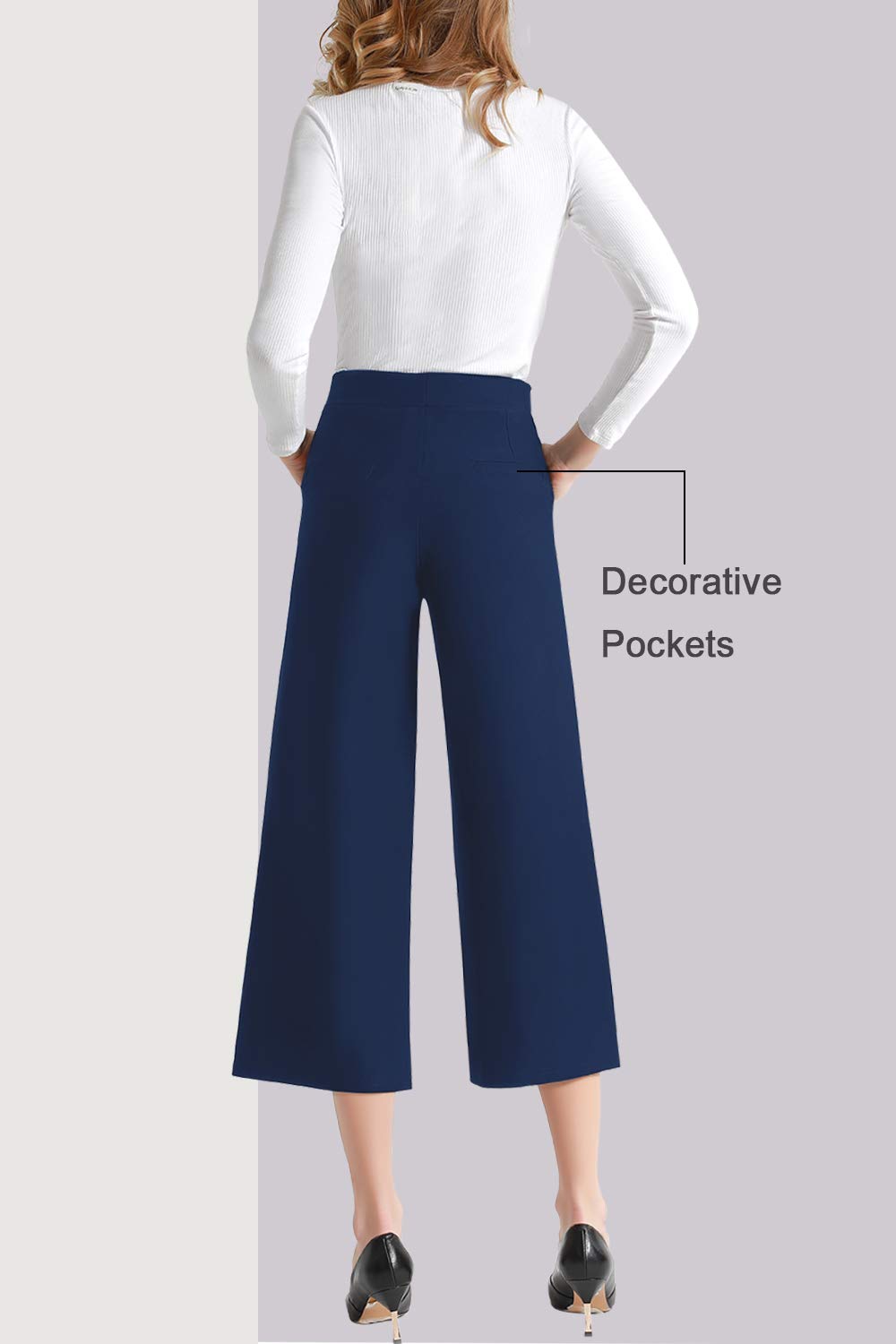 TSFUL Women's Wide Leg High Waisted Dress Pants - Stretchy Business Casual Pull On Trousers for Work | Summer Capris & Office Slacks | Perfect for Professional Wear, Business Meetings & Everyday Comfort