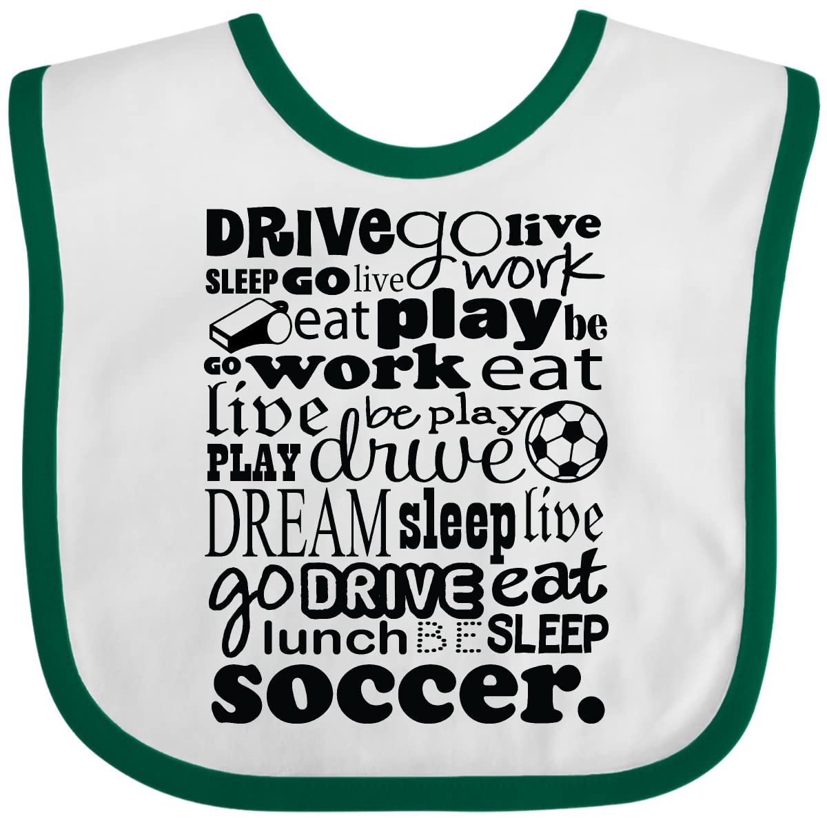 Inktastic Eat Sleep Play Soccer Player Baby Bib - Soft & Absorbent Drool Bib for Toddlers - Perfect for Soccer Fans, Playtime & Mealtime - Cute & Durable Infant Feeding Accessory