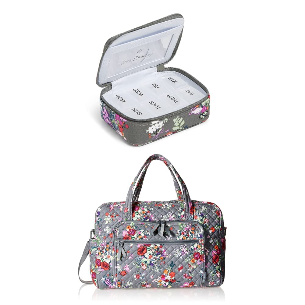 Vera Bradley Women's Cotton Pill Organizer Travel Case - Hope Blooms Pattern, Reusable Recycled Cotton Medication Storage for Daily Use & Travel, Compact Weekender Bag Included | Perfect for Home, Office & Vacation