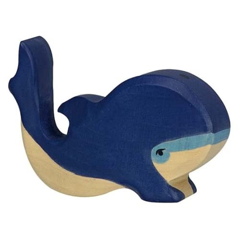 Holztiger Little Blue Whale Wooden Toy Figure - Handcrafted Eco-Friendly Whale Figurine for Kids' Ocean-Themed Play & Nursery Decor