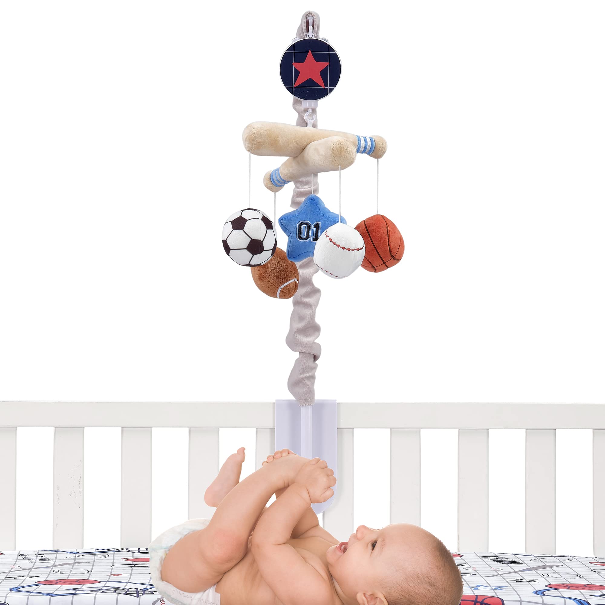 Lambs & Ivy Baby Sports Musical Crib Mobile Soother Toy - Gray | Nursery Decor for Newborns & Infants | Perfect for Bedtime & Playtime