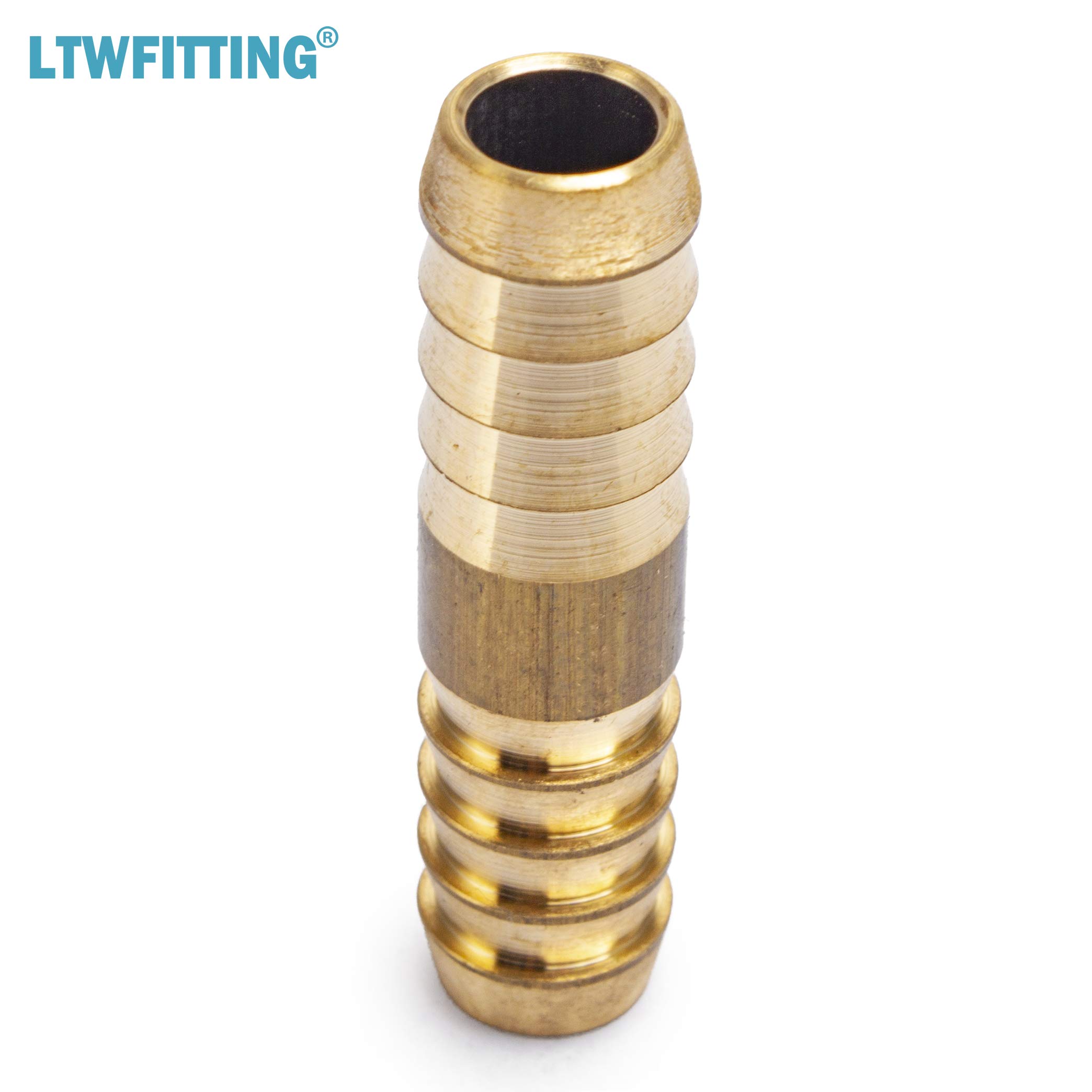 LTWFITTING 3/8-Inch ID Brass Barb Splicer Mender - Heavy Duty Hose Fitting for Air, Water, Fuel - Marine & Boat Applications (Pack of 5) - Perfect for Plumbing, Irrigation & Automotive Repair