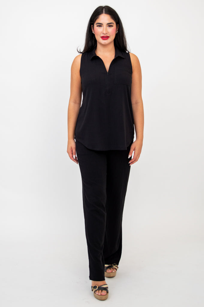 Breathable Linen Bamboo Hula Tank Top for Women - Black | Comfortable & Stylish for Yoga, Beach, and Summer Outfits