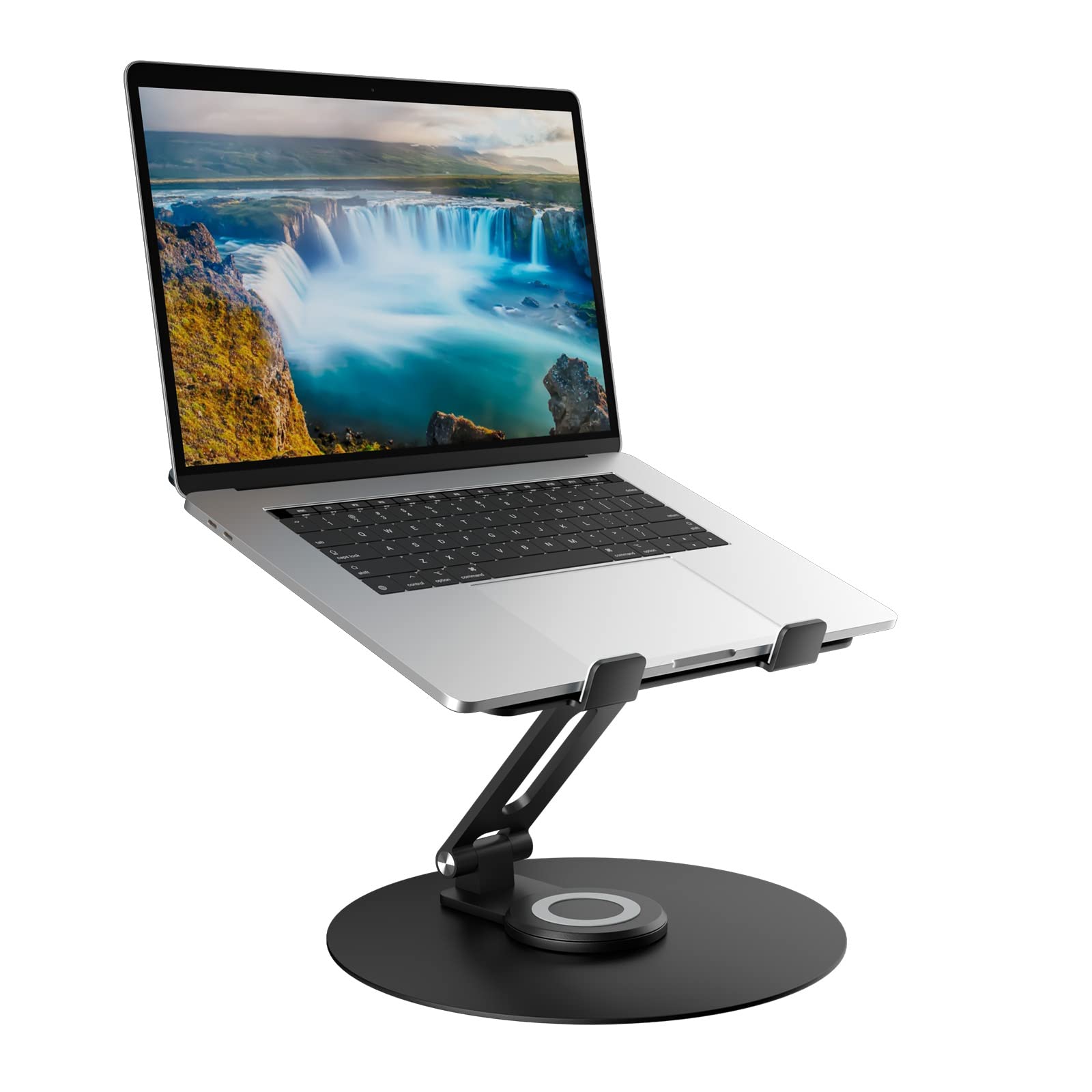 Swivel Laptop Stand for Desk - Adjustable Height, 360° Rotating Base, Foldable Ergonomic Riser, Portable Laptop Holder for MacBook & All 10-17'' Laptops, Black - Perfect for Home Office & Workspace