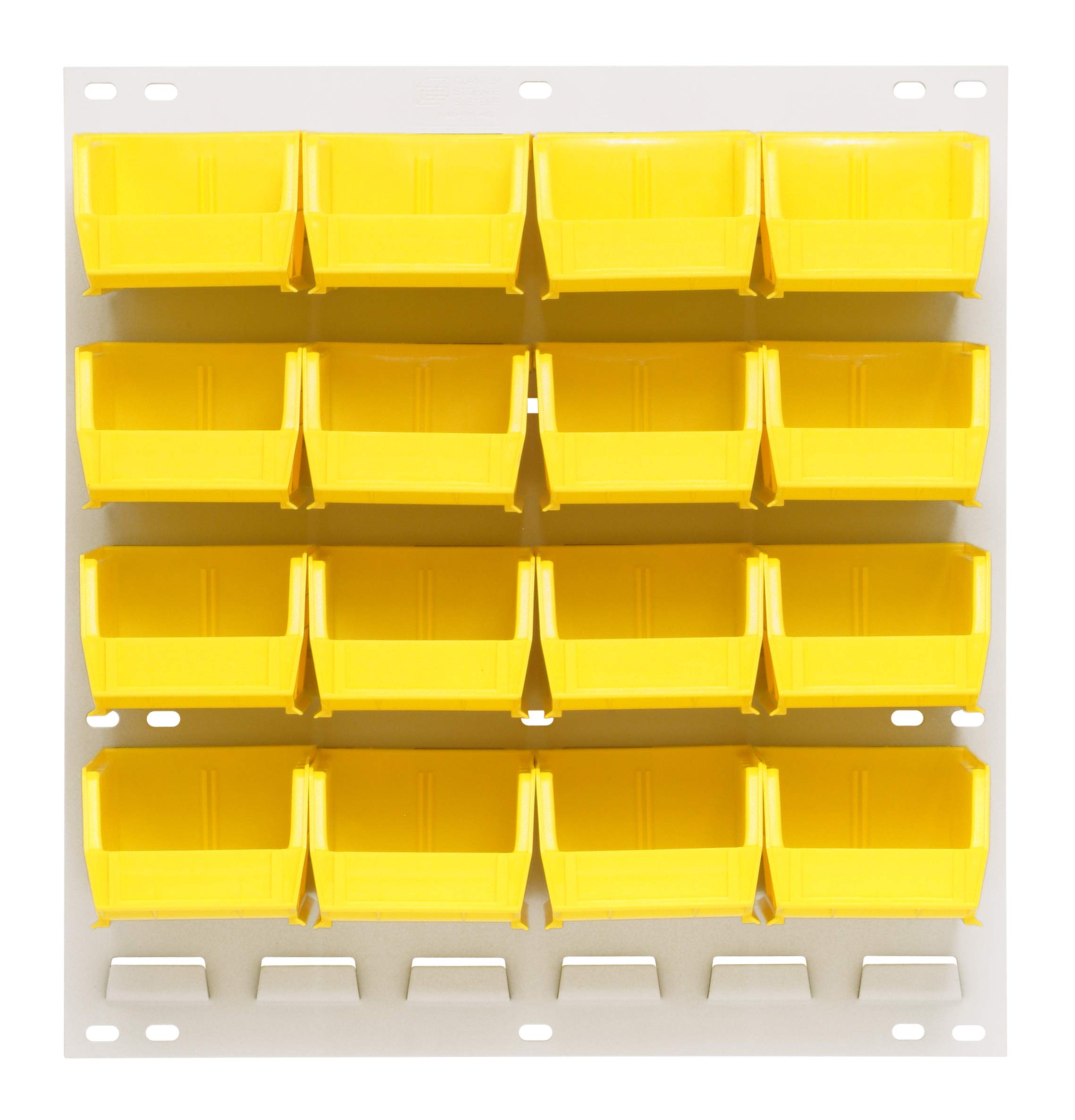 Quantum Storage Systems QLP-1819HC-210-16YL White Louvered Panel Storage System with Yellow Bins - 18x19 Inch Organizer for Garage, Closet & Workshop Organization