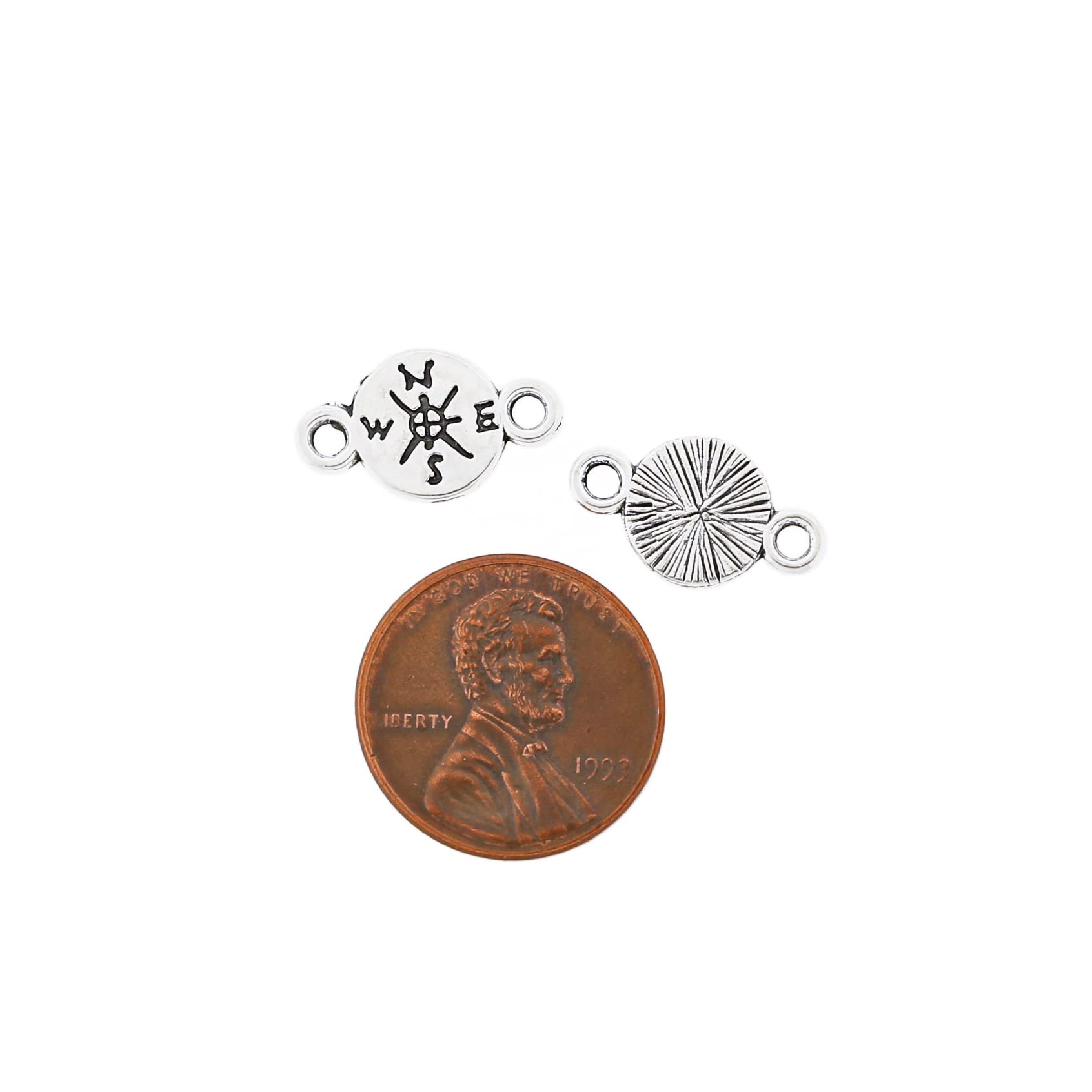 50 Pack Antique Silver Tone Compass Connector Charms - SC4352 for Jewelry Making, DIY Crafts, Necklace & Bracelet Designs