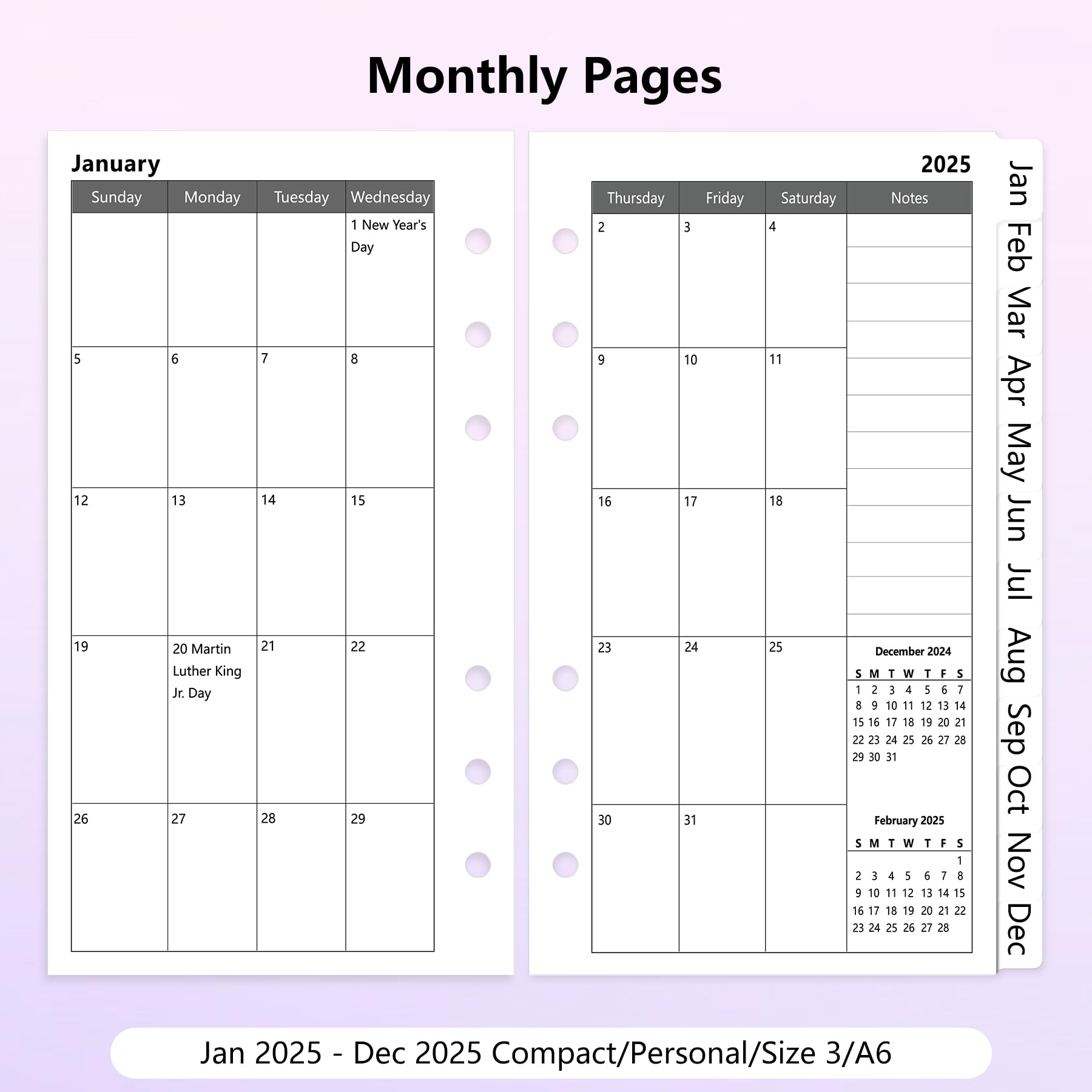 Antner 2025 Weekly & Monthly Planner Refill - A6 Size (3.75