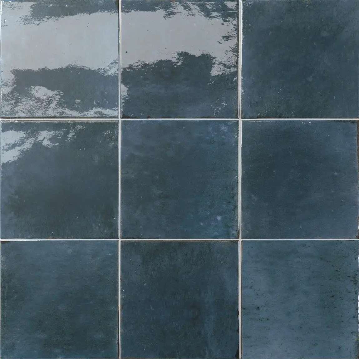 Zellij Distressed Porcelain Tile Blue Lake 6x6 - Moroccan Style Handmade Ceramic Tiles for Kitchen Backsplash, Bathroom Wall & Floor Decor