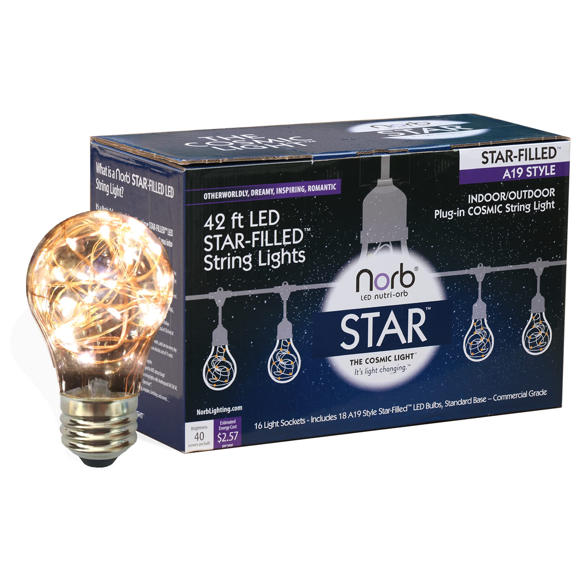 NorbSTAR Star-Filled LED String Lights - 42ft Warm White Decorative Fairy Lights for Indoor & Outdoor Use - Perfect for Weddings, Parties, Bedrooms, Patios & Events - Energy-Efficient Ambient Lighting for Home Decor & Garden