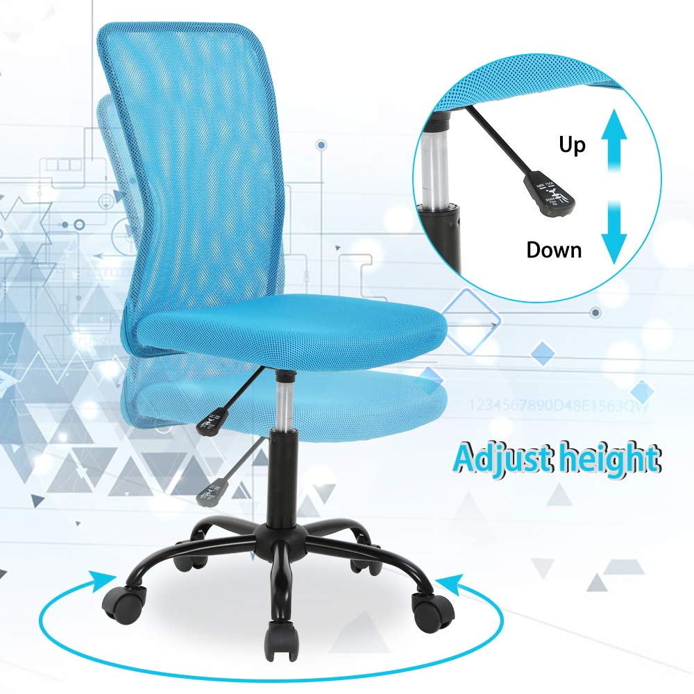 Ergonomic Mesh Office Chair with Adjustable Lumbar Support - Breathable Back Support Computer Desk Chair, Height-Adjustable Swivel Rolling Task Chair for Women & Men - Perfect for Home Office, Gaming & Workspaces (Blue)