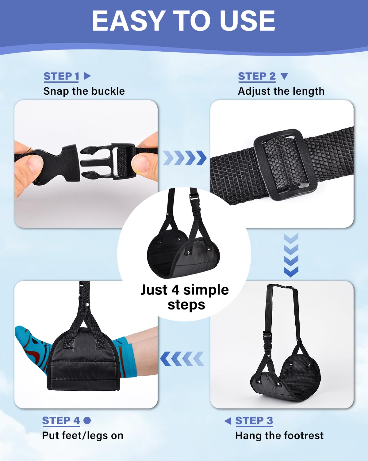 EOGEAUS Airplane Foot Rest - Portable Travel Foot Hammock for Planes & Desks | Comfortable In-Flight Support for Long Haul & International Travel | Perfect for Business Trips & Commuting