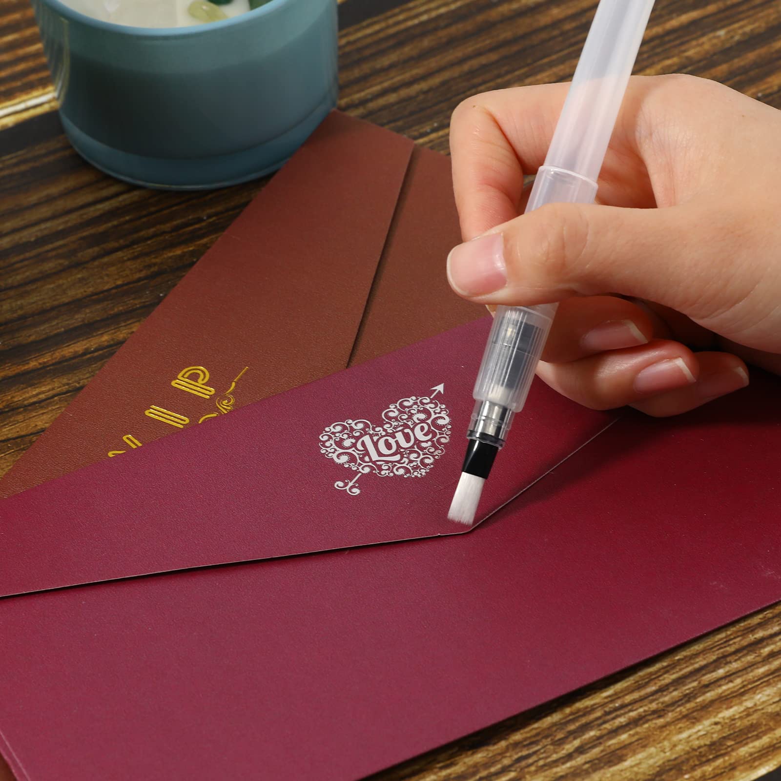 4Pcs Envelope Moistener with Brush Head - Pencil Style Envelope & Stamp Sealer for Mailing, Invitations, Greeting Cards - Self-Adhesive Alternative for Home & Office Use