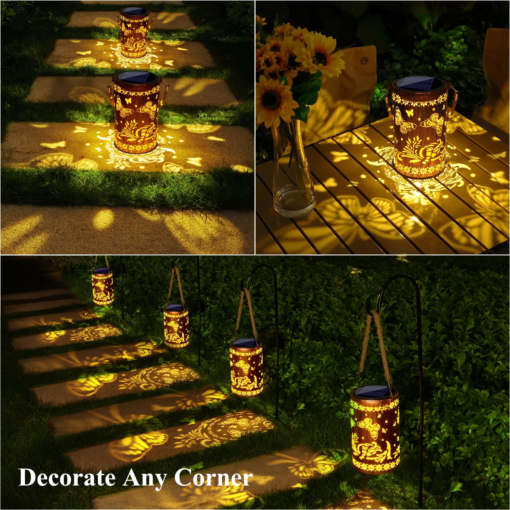 Solar Powered Outdoor Lantern - Waterproof Hollow Metal Butterfly Garden Lights for Patio, Balcony, Yard & Walkway | Decorative Solar Lighting for Outdoor Spaces, Evening Ambiance & Landscape Decor