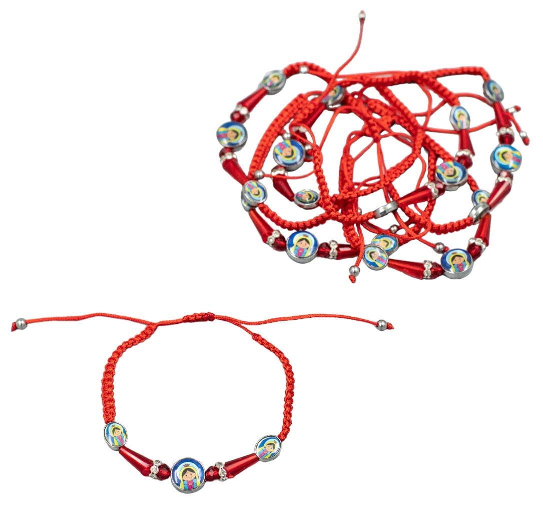 Virgin Mary Holy Mary Our Lady of Guadalupe Red String Beaded Adjustable Bracelet - 12 Pack Red Protection & Good Luck Charm - Religious Jewelry for Women & Men - Perfect for Prayer, Daily Wear & Spiritual Gifts