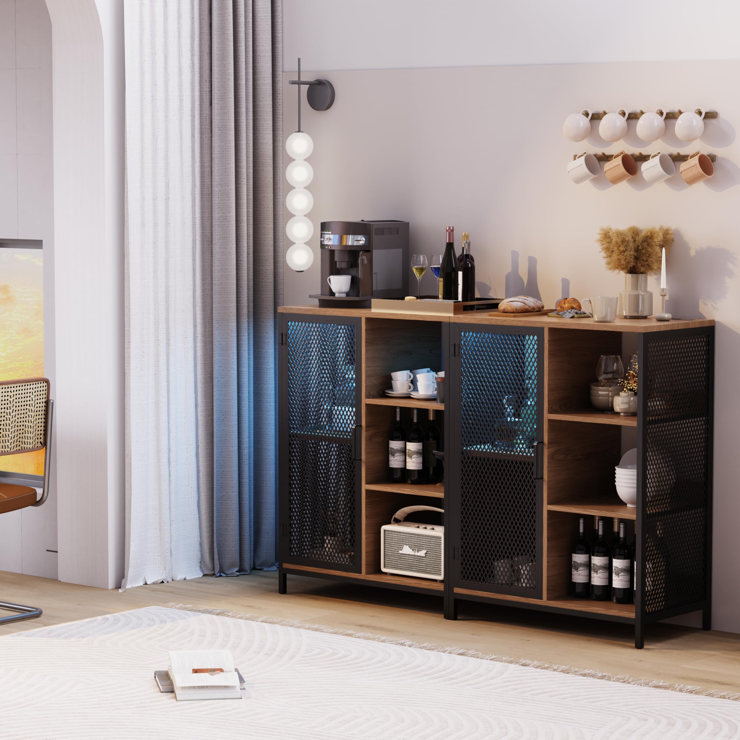 Redlife LED Mini Bar Cabinet with Storage - Modern Home Liquor Cabinet, Coffee Bar & Buffet Storage for Kitchen, Living Room, or Dining Room - Perfect for Entertaining Guests & Organizing Drinks