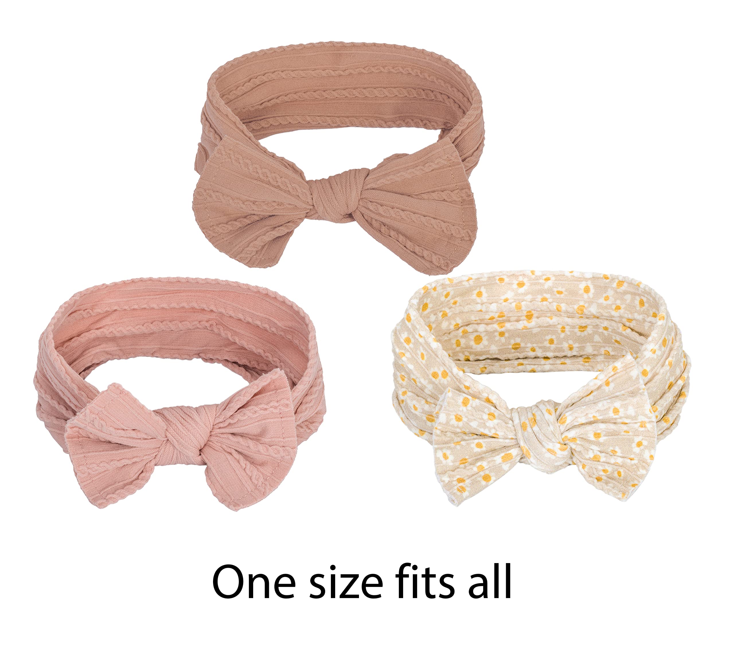 Baby Girls Floral Bows Headband - Soft Knotted Elastic Baby Turban Headwrap for Newborn, Infant & Toddler | Cute Hair Accessories for Photos, Parties & Everyday Wear