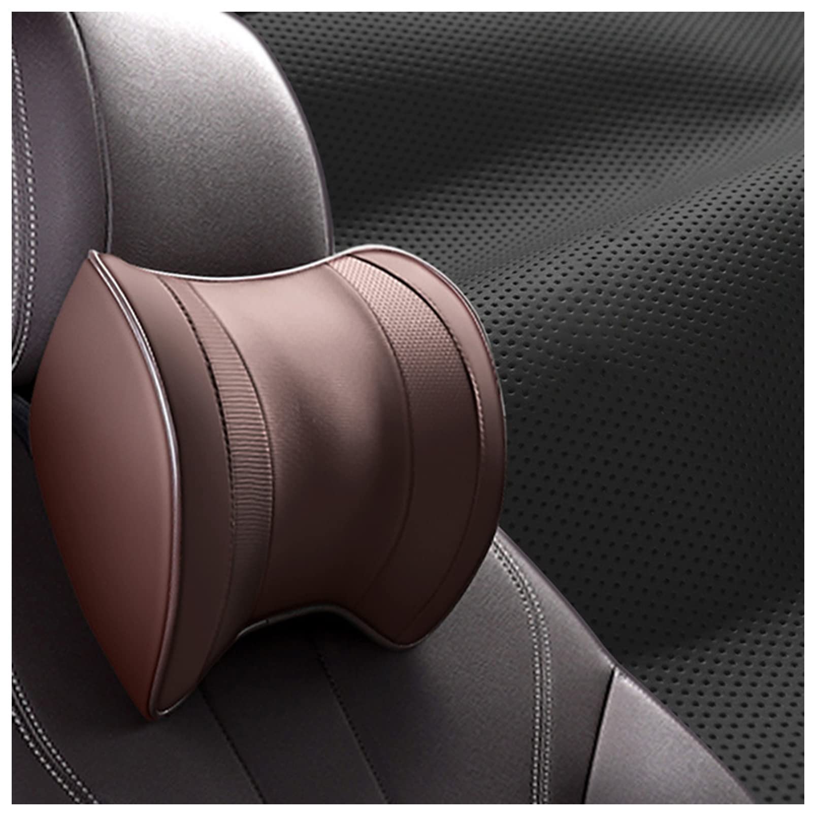 Premium PU Leather Car Neck Pillow - Memory Foam Lumbar Support & Breathable Headrest Cushion for Comfortable Long Drives (Size 3) | Ideal for Road Trips, Commuting & Office Chair Use