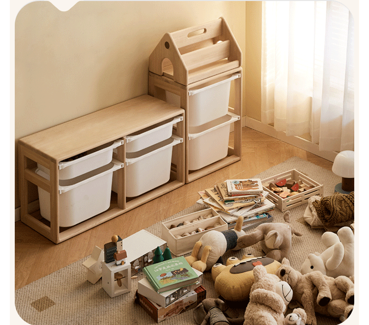 **Solid Wood Montessori Toy Storage Shelf for Kids - Organize Playroom, Nursery & Bedroom Toys - Eco-Friendly Poplar Wood Children's Bookshelf**