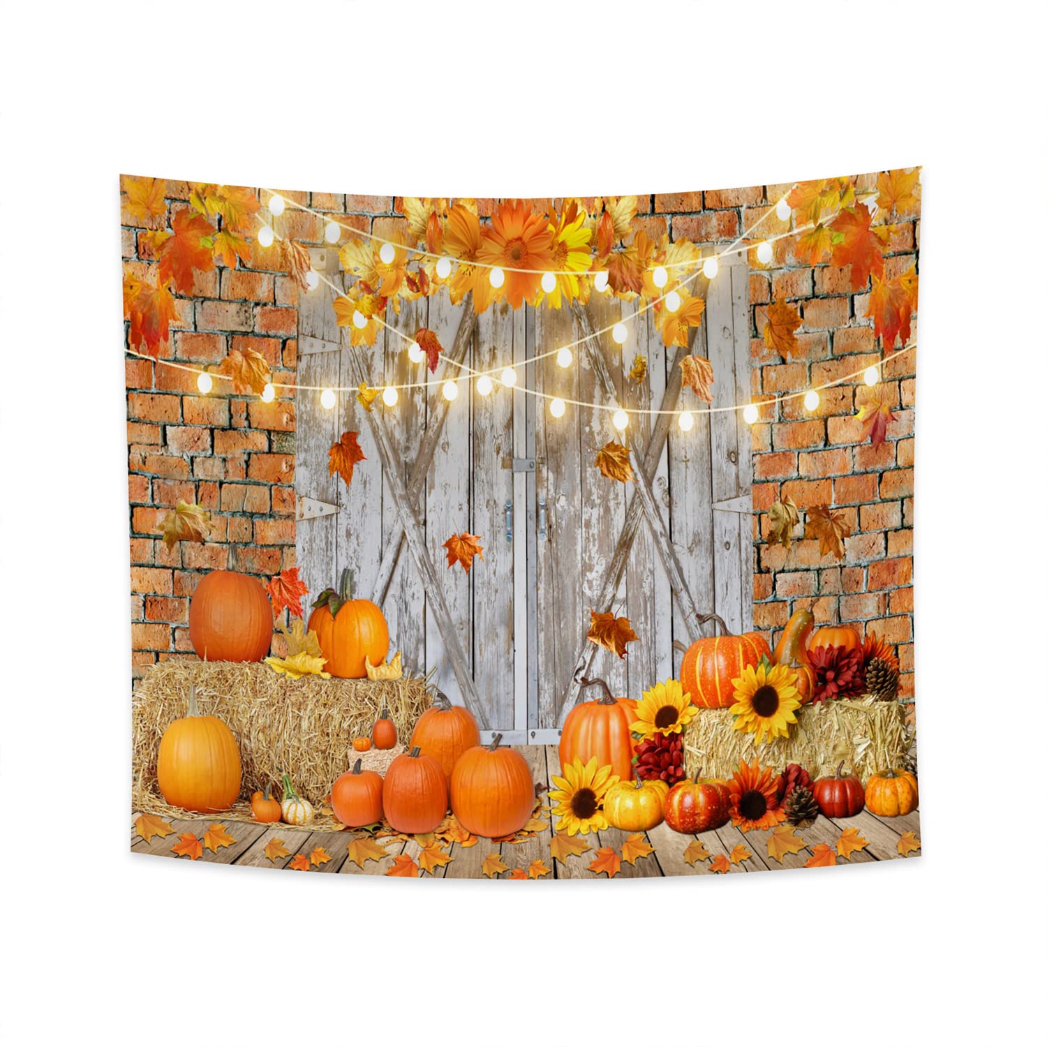 YongFoto 33.9x27.6 Inch Thanksgiving Tapestry - Rustic Pumpkin, Sunflower & Maple Leaves Wall Hanging for Farmhouse Decor - Perfect for Living Room, Bedroom, Dorm or Seasonal Home Decoration