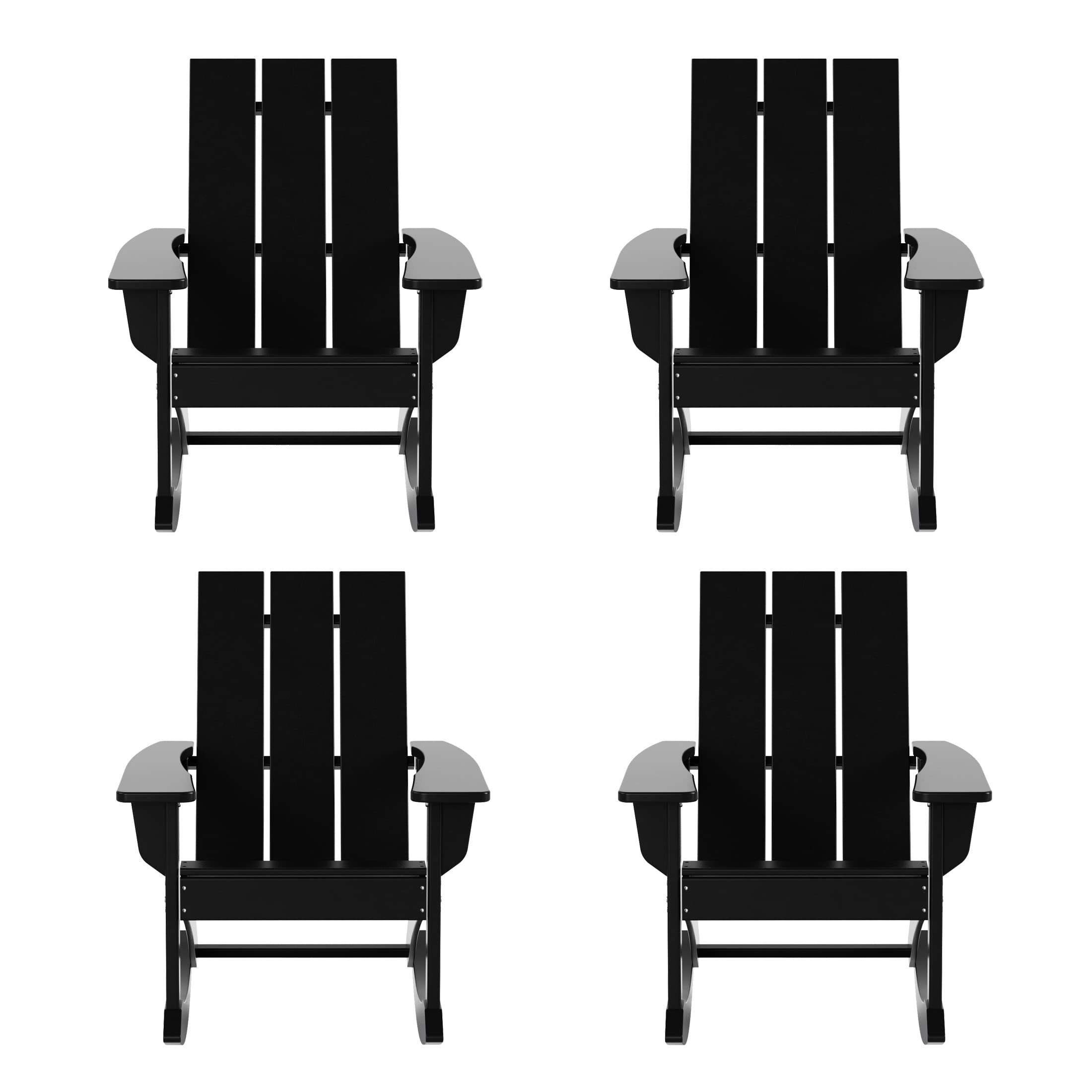4-Piece WO Set HDPE Adirondack Rocking Chairs - All-Weather UV-Resistant Outdoor Patio Furniture for Garden, Deck & Backyard (Black) | Perfect for Relaxing in Your Outdoor Living Space